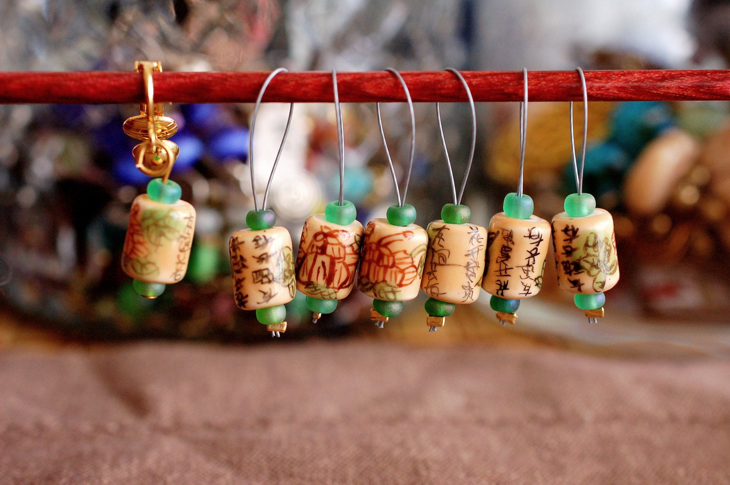 Green Tea Stitch Markers - LittleKnittyBird