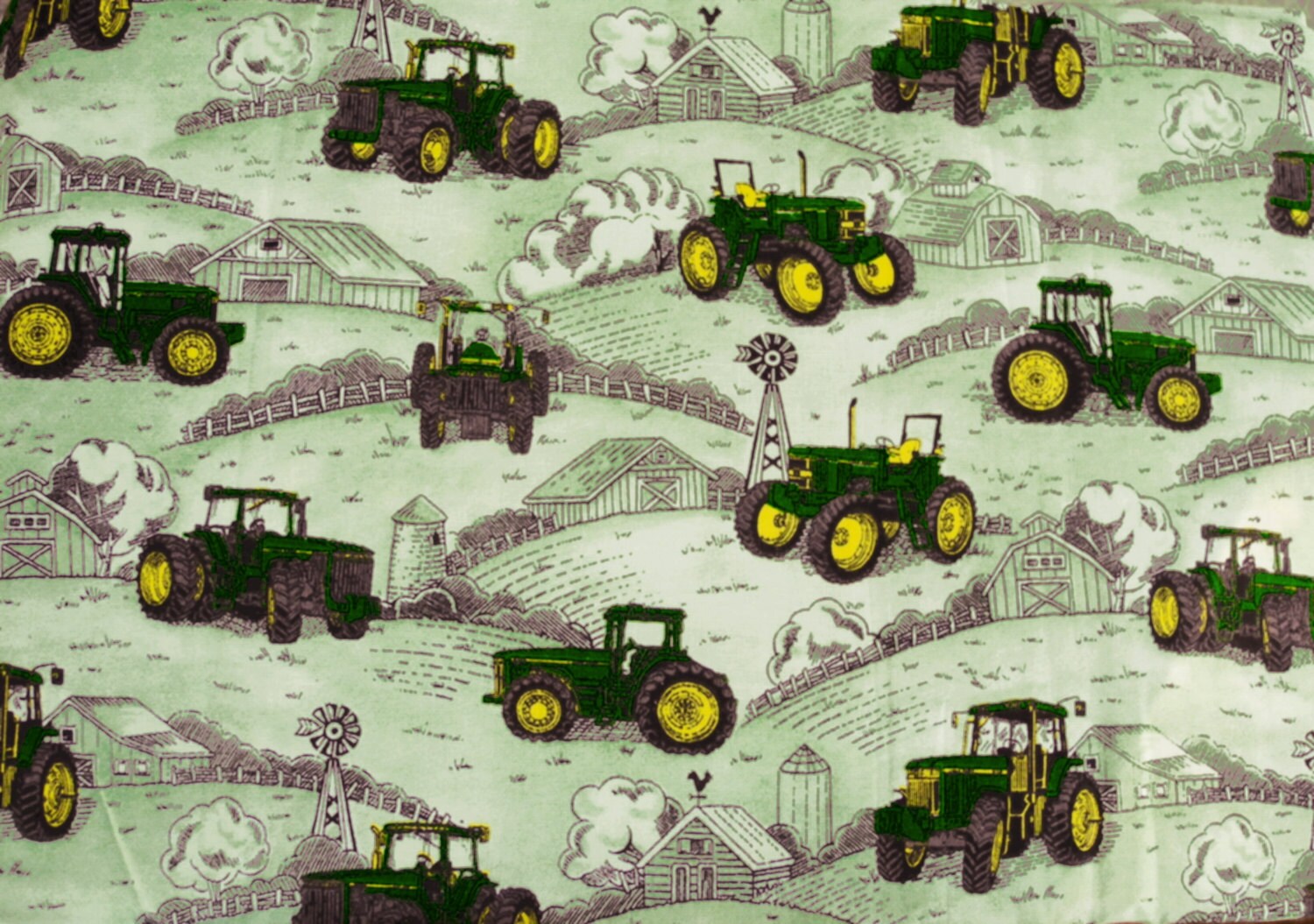 John Deere Tractors Farm Scene Cotton Fabric by designsbysusantoo