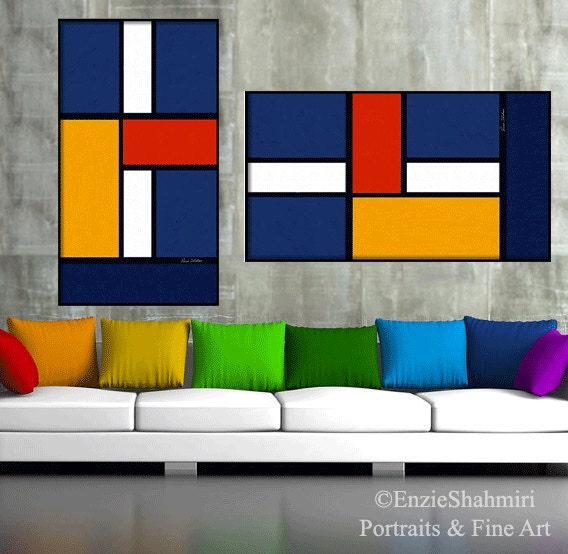 Color Squares Mondrian Inspired - Cubist Painting - ABSTRACTARTbyNC