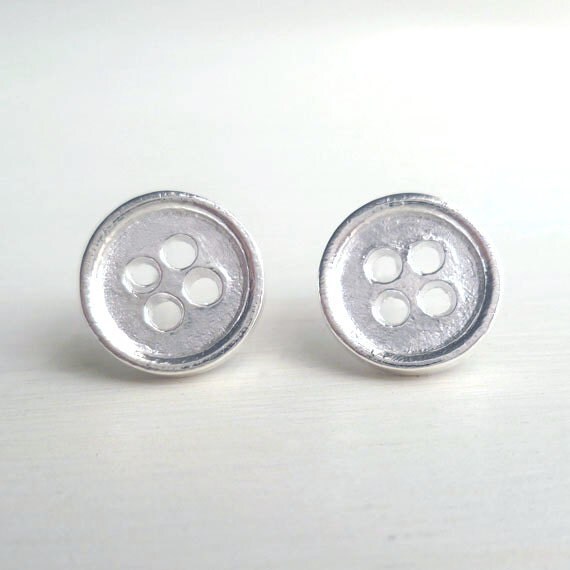 Button Earrings Sterling Silver Sewing Button by andyshouse