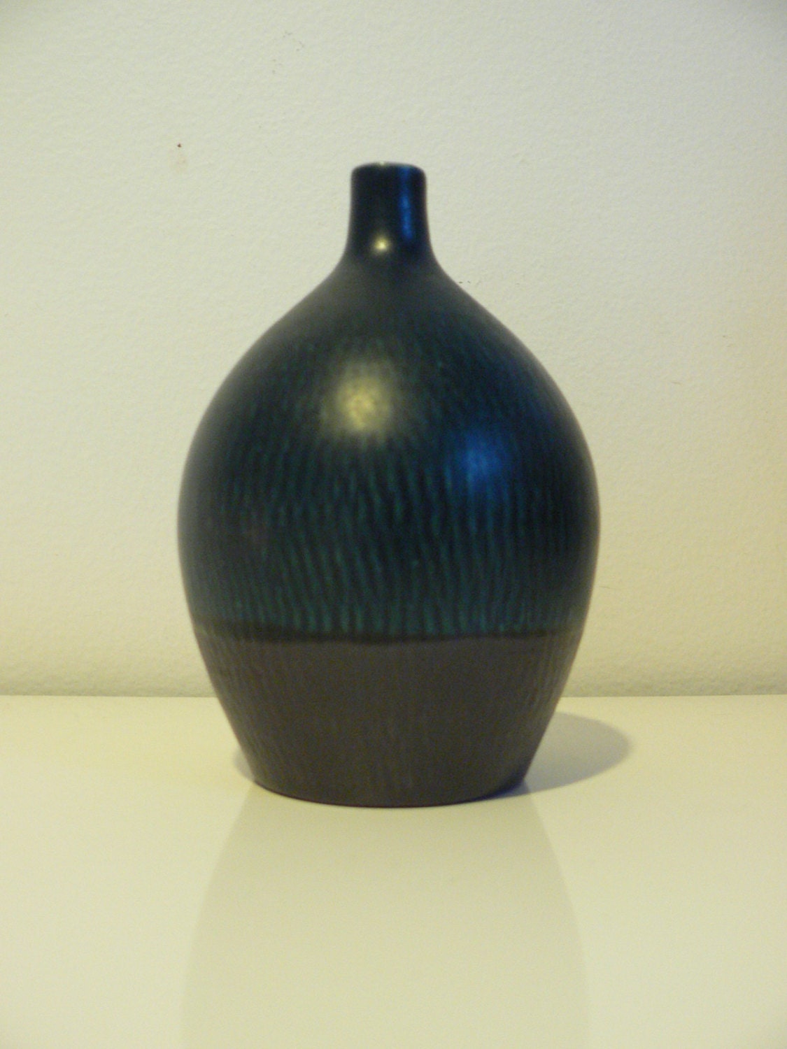 mid century OMC Japan blue ceramic bud vase/ two by secreteyesonly