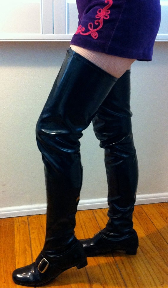 vinyl thigh high boots