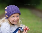 Girl's Purple Cloche Hat, Acai Knit with Wood Buttons, Child Size (Item 941) - ThatsTheCutestThing