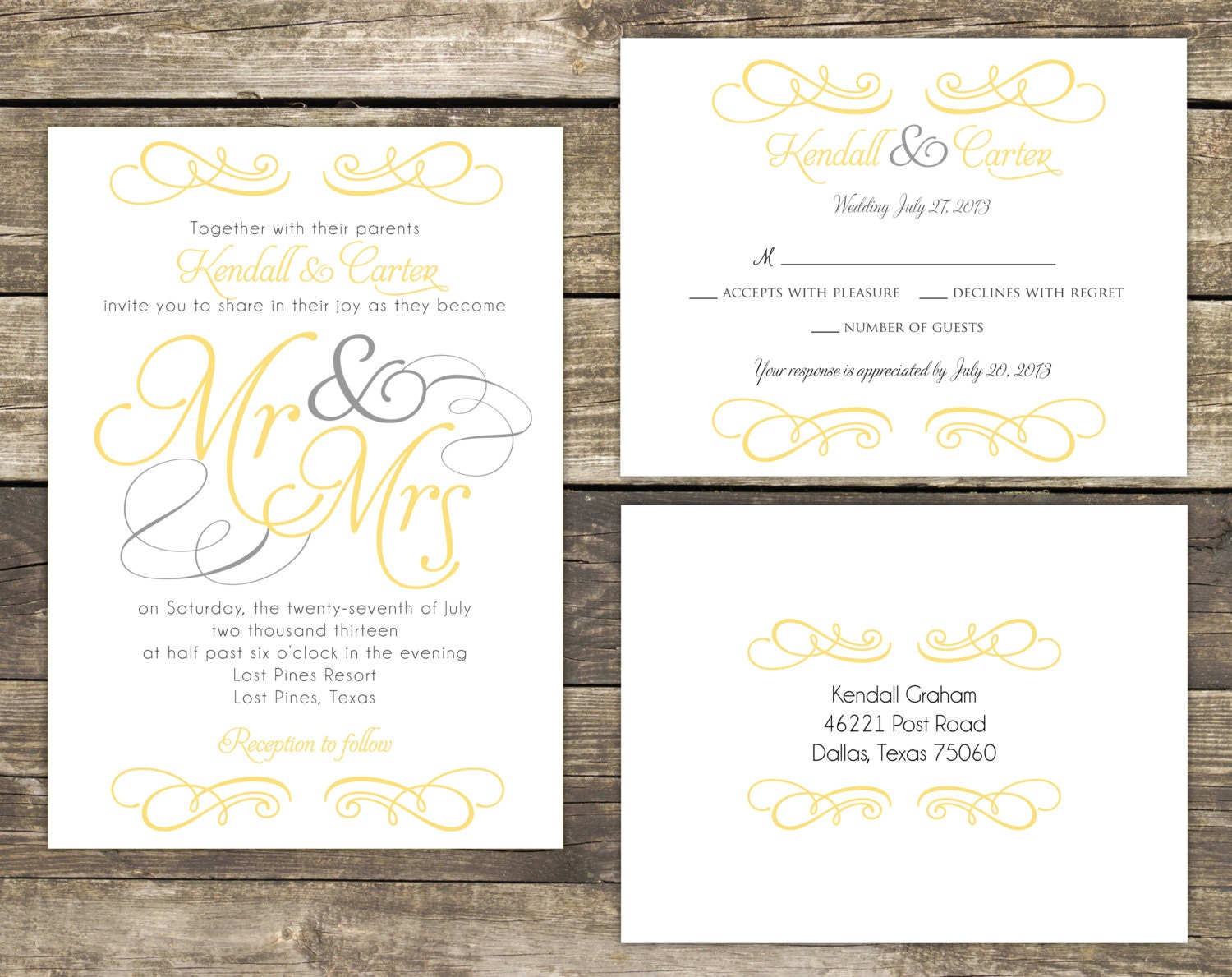 Wedding Invitation Suite DIY - Mr and Mrs Yellow and Gray Wedding ... Wedding Invitation Suite DIY - Mr and Mrs Yellow and Gray Wedding ...