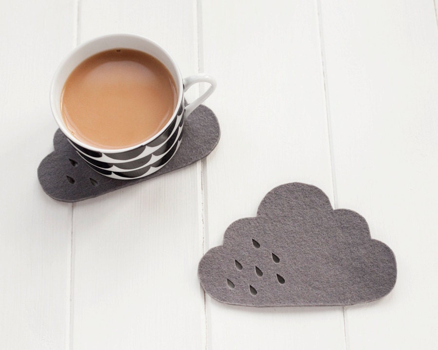Cloud Felt Coaster pair with punched rain deta