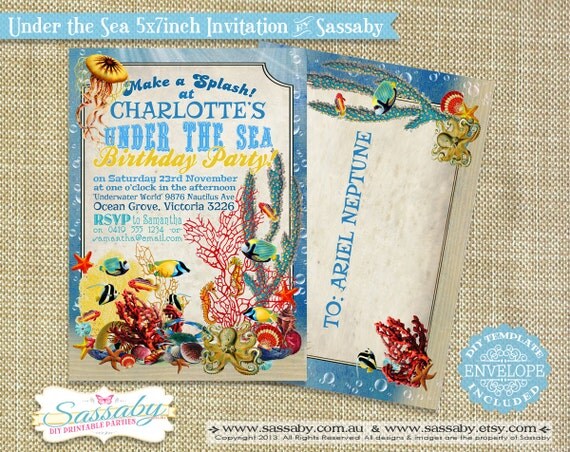 Under the Sea Invitation - Kids Birthday Party - DIY PRINTABLE FILE by Sassaby Il_570xn