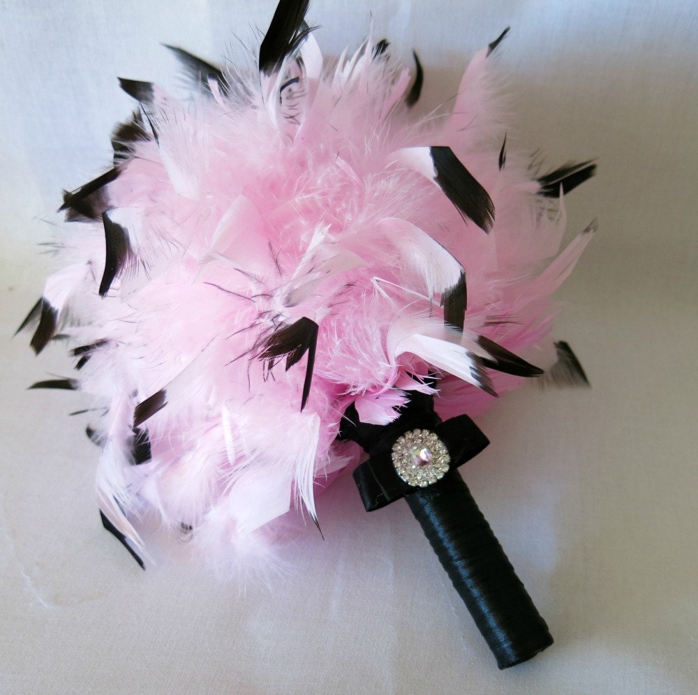 Bridesmaids Bouquet Package (4) Feather Bouquet Package, Wedding Bouquet, Feather Bouquet, Pink Feather Bouquet, Black Bouquet