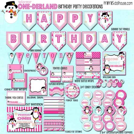Winter One-derland Party Decorations- Printable Winter Wonderland Birthday Party Decorations- Winter Onederland Birthday Party PDF/JPEG Il_570xn