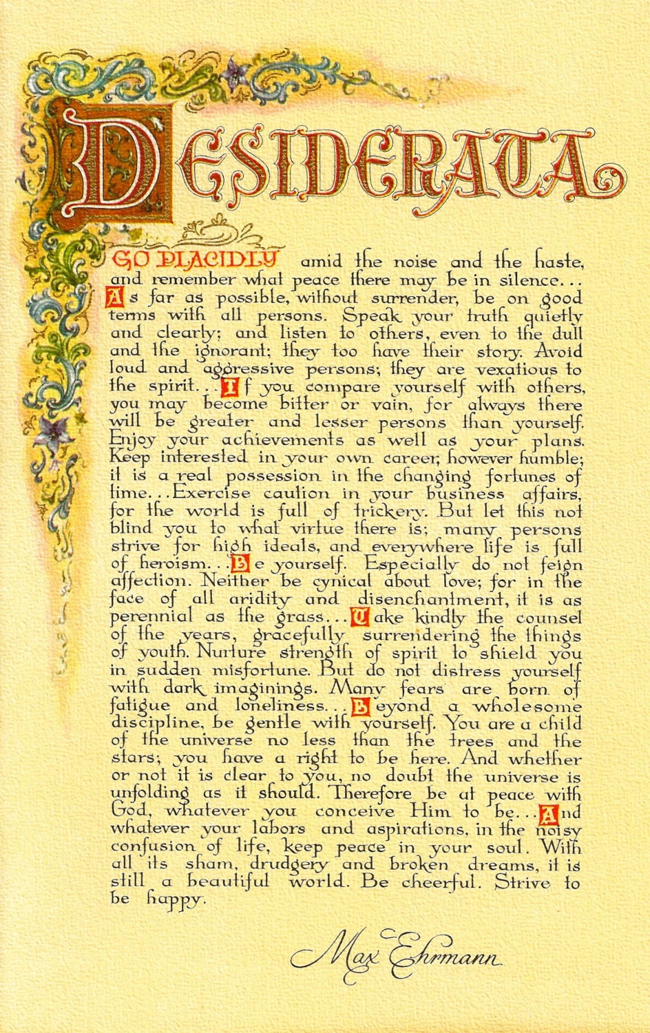 the-back-cover-of-desiderataa-written-in-black-and-gold-on-an-orange