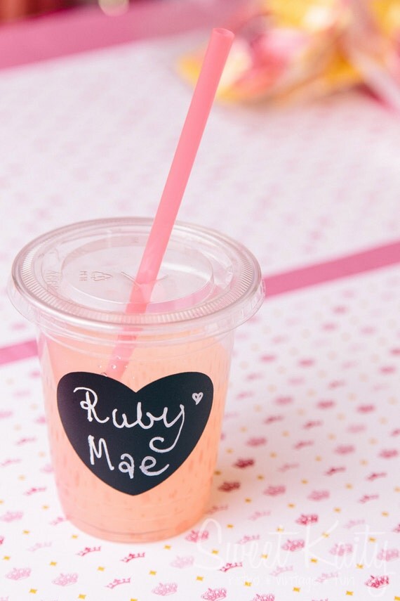 12 Chalkboard Heart Party Cups, Lids, Plastic Straws and Chalk - 12 oz or 16 oz - Wedding, Birthday, Baby Shower, Party Il_570xn