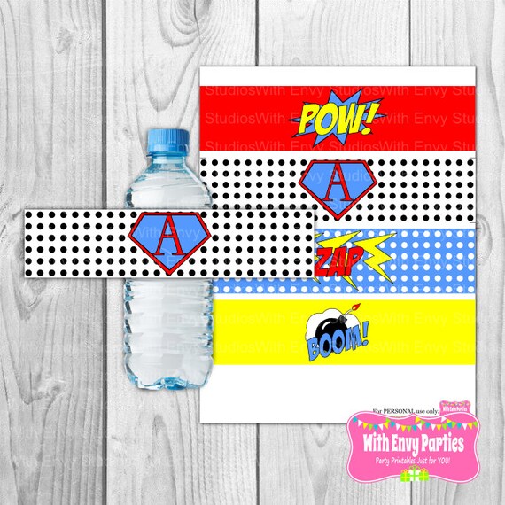 Superhero Water Bottle Labels, Superhero Water Bottle Wrap, Printable Water Bottle Labels, Personalized Water Bottle Wrap Il_570xn