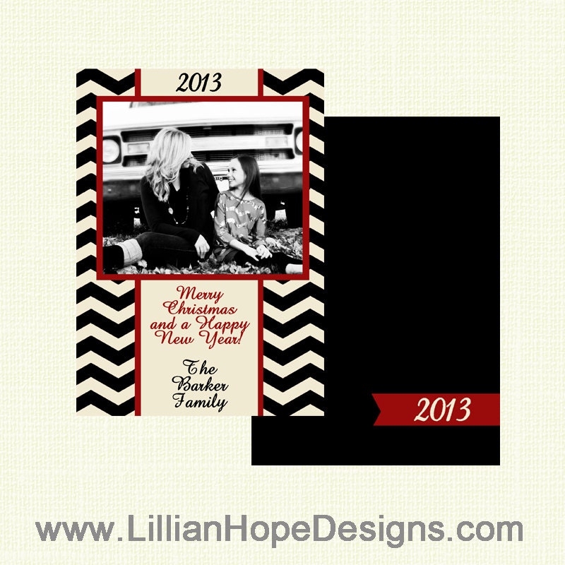 CHEVRON Christmas Card - Holiday Greeting Card - Photo Card - PRINTABLE Greeting Card - Red and Black Il_570xn