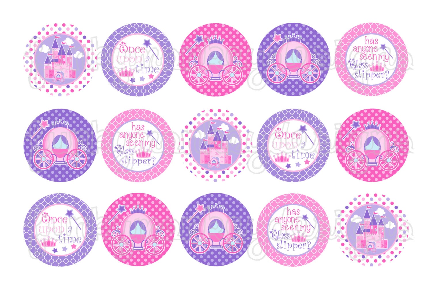 INSTANT DOWNLOAD ~Pink & Purple Princess Cinderella Inspired Clipart Images~ 4x6 Digital 1" Inch Bottle Cap Image/Digital Collage sheet Il_570xn