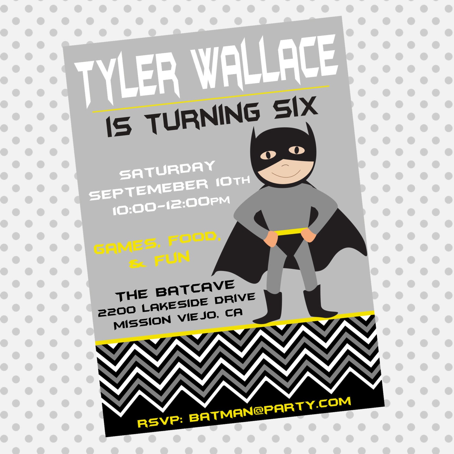 Batman Custom Birthday Invite- Superhero Invite - Party Invitation - Party Supplies Il_570xn