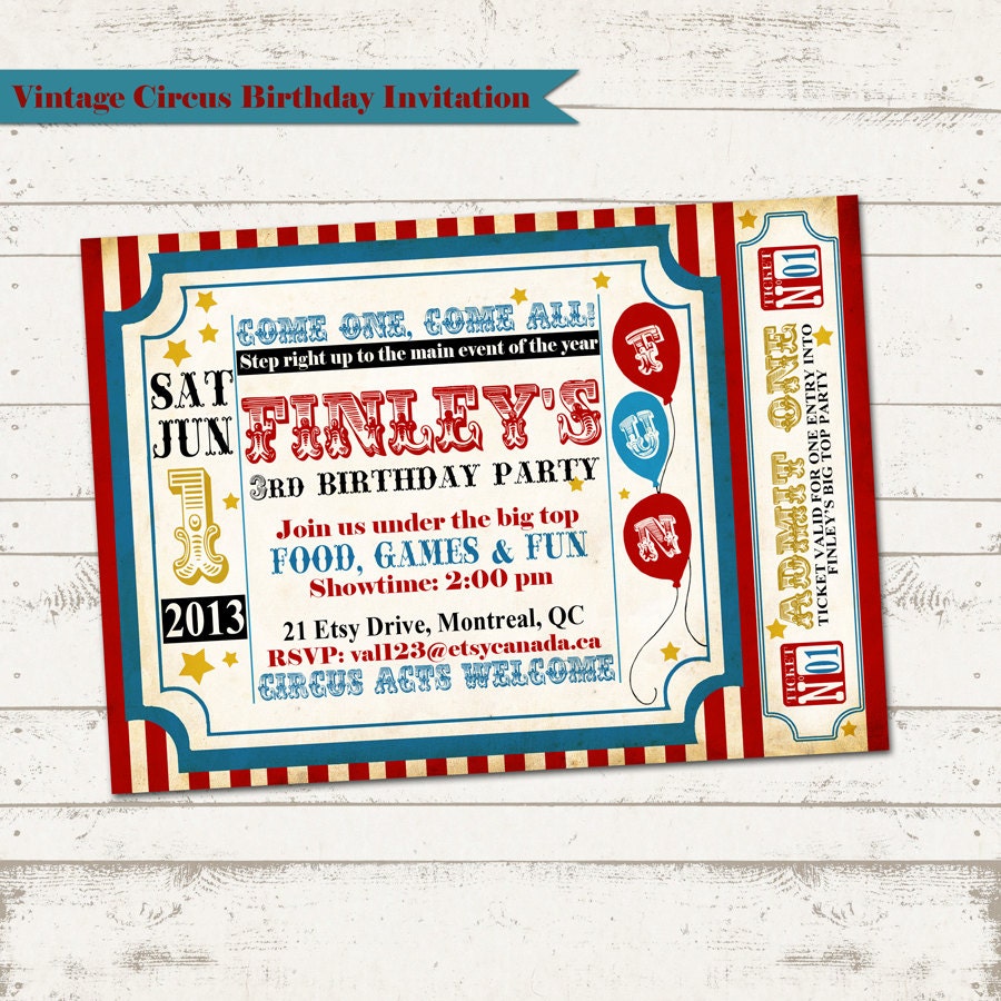 Circus Birthday Invitation - Vintage Inspired / Retro Circus - Custom, Digital, Printable designs Il_570xn