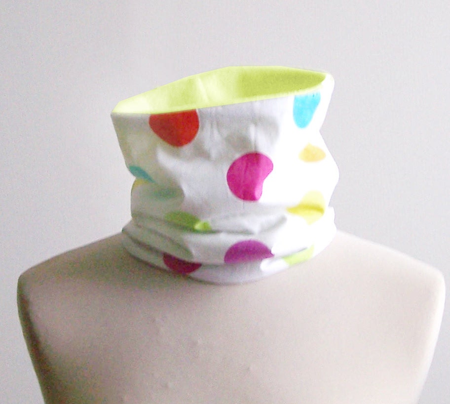 KIds Neckwarmer, Fleece and Cotton Tube Scarf, Multicolor Dots TODDLER Infinity Scarf - IskraAccessories