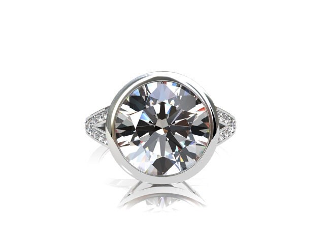 Over 4ct White topaz engagement ring, split shank engagement, diamond ring, bezel, white gold, unique, engagement, topaz ring, huge gemstone
