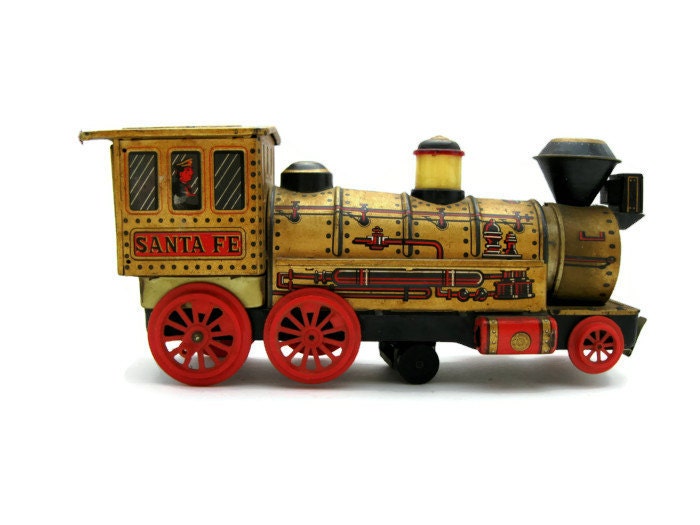 Vintage 1960s Santa Fe Toy Train Tin Litho by RiverHouseDesigns