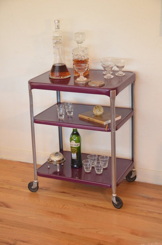 Vintage Retro Purple Rolling Bar Cart by TreviVintageDesign