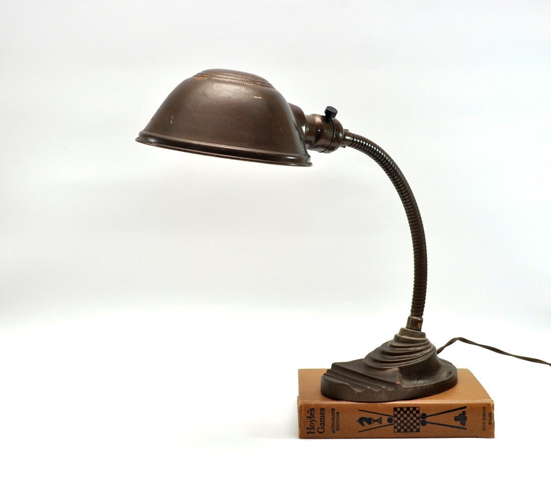 Vintage Brown Art Deco Desk Gooseneck Lamp by DooleyFritzVintage
