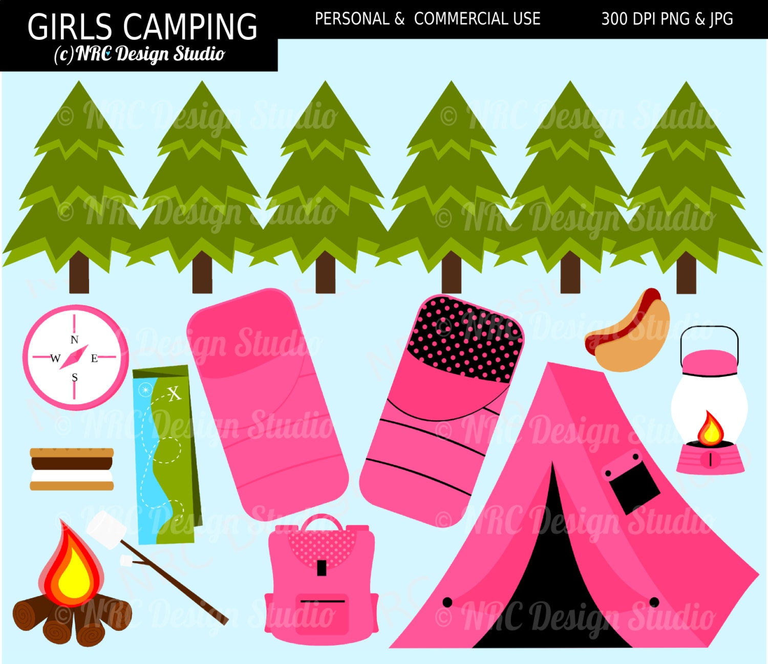 Girls Clip Art - Camping Trip Clip Art (Girls) - Digital Camping Clipart Il_570xn