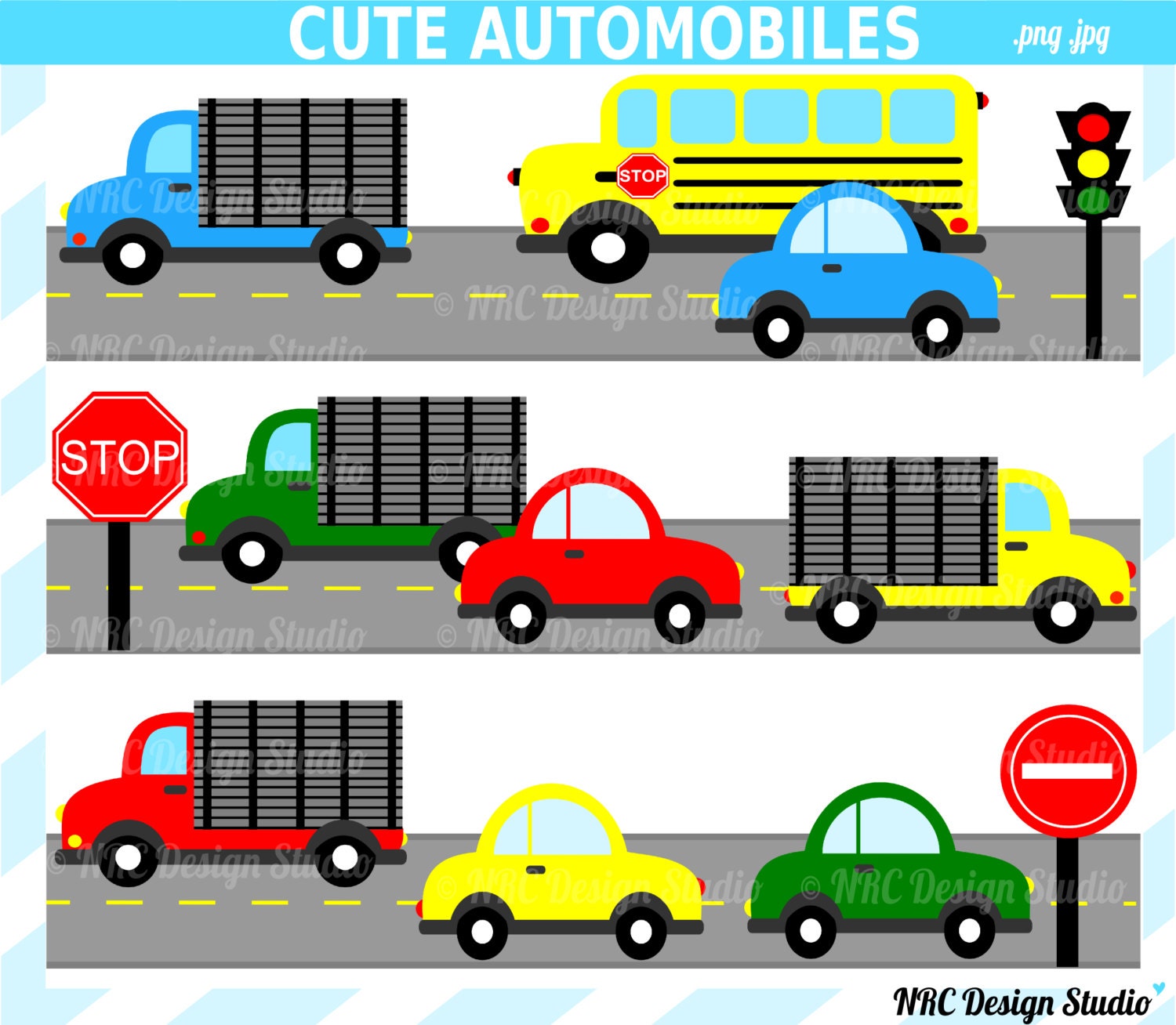 Transportation Clip Art - Cute Automobiles Clip Art - Digital Cars Bus Truck Clipart Il_570xn
