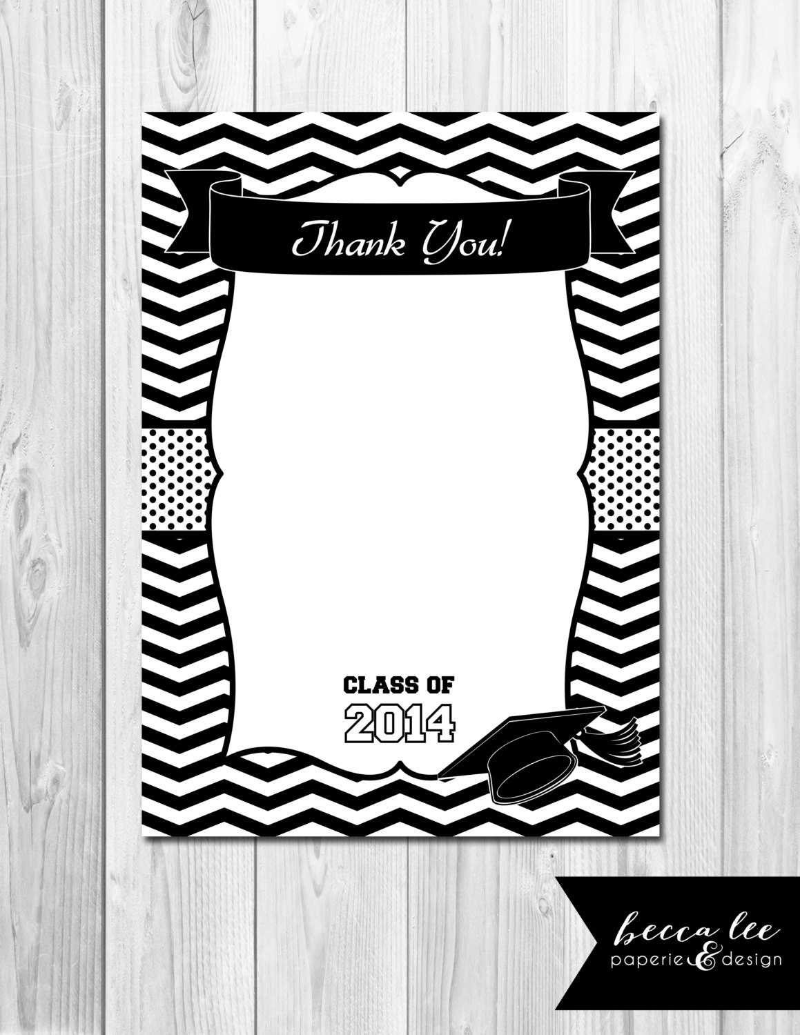INSTANT DOWNLOAD - Thank You Note - Graduation Theme Black & White Chevron- DIY - Printable Il_570xn