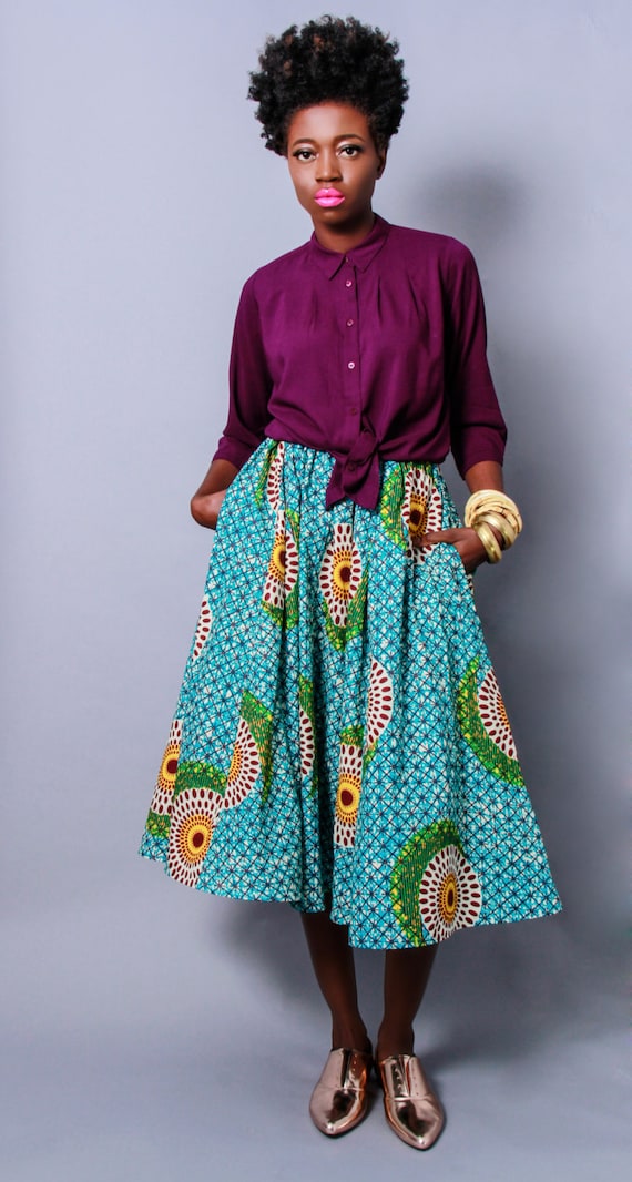 NEW The Shavon -African Print 100% Holland Wax Cotton Midi Skirt