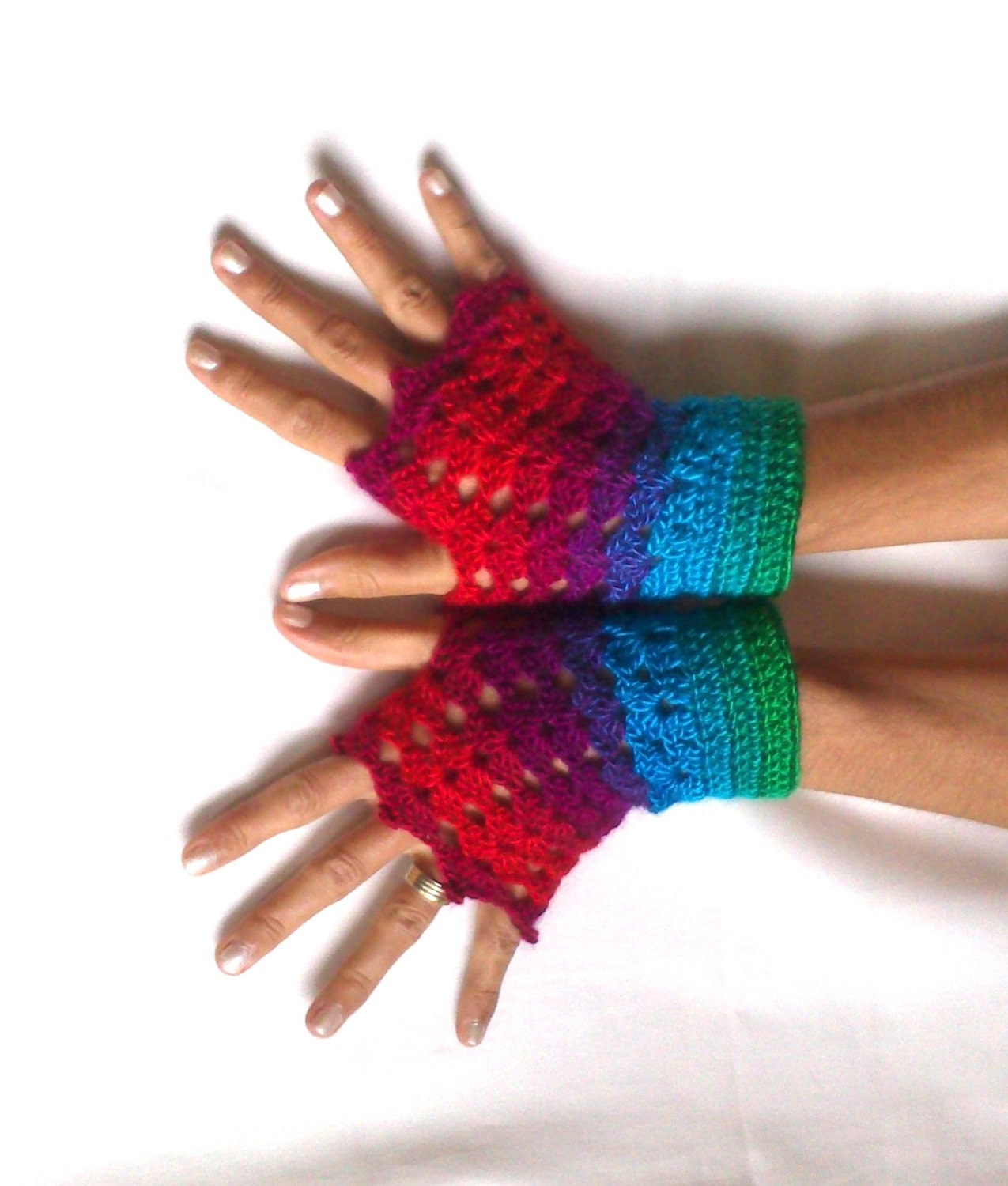 Multicolor  Fingerless gloves cozy gloves  multicolor turquoise purple red  green gloves free shipping - GlovesByJana