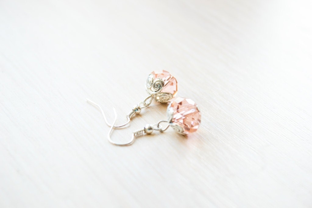 peach Earrings made of Czech glass on silvered base, silverplated clasp. peach. Gift. - BubiShop