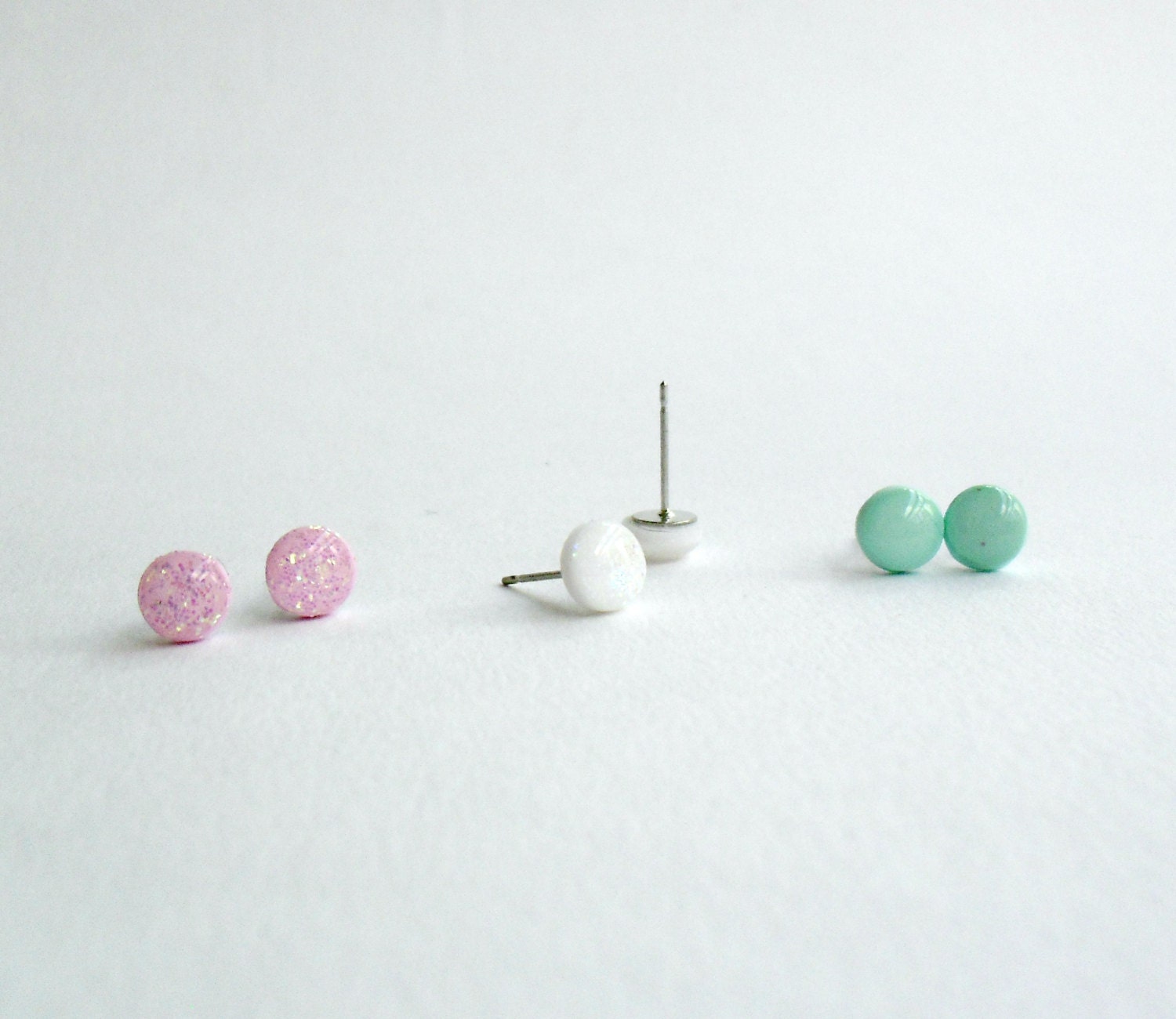 Tiny pastel stud earrings- Set of three pastel posts- Bubble gum collection