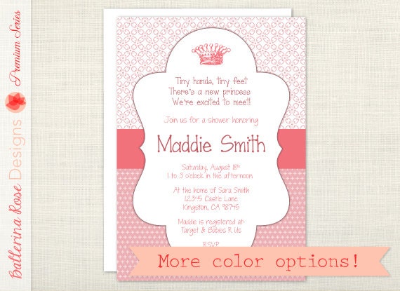PREMIUM - Princess Girl Baby Shower Invitation - royal, pink, gold, lavendar, purple, Tiffany blue, crown - digital file, printable Il_570xn