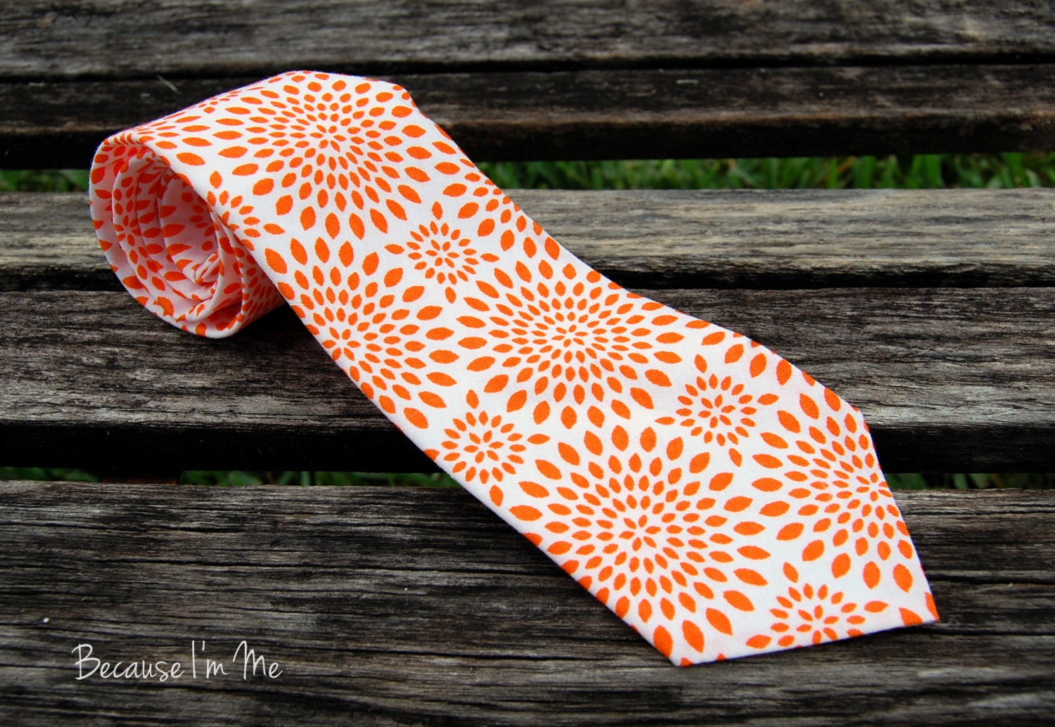 Mens Necktie - Gorgeous Orange and White Starburst Neck Tie - becauseimme