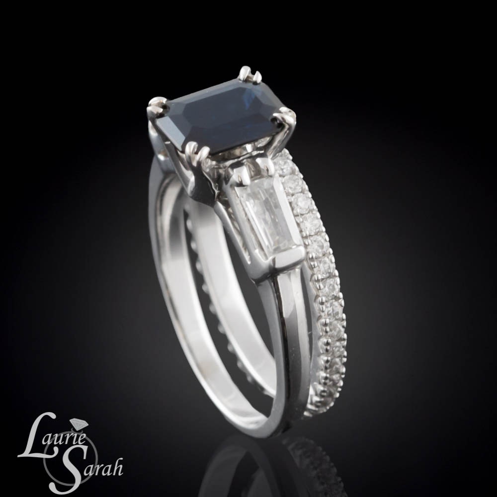 Emerald Cut Blue Sapphire Engagement Ring by LaurieSarahDesigns