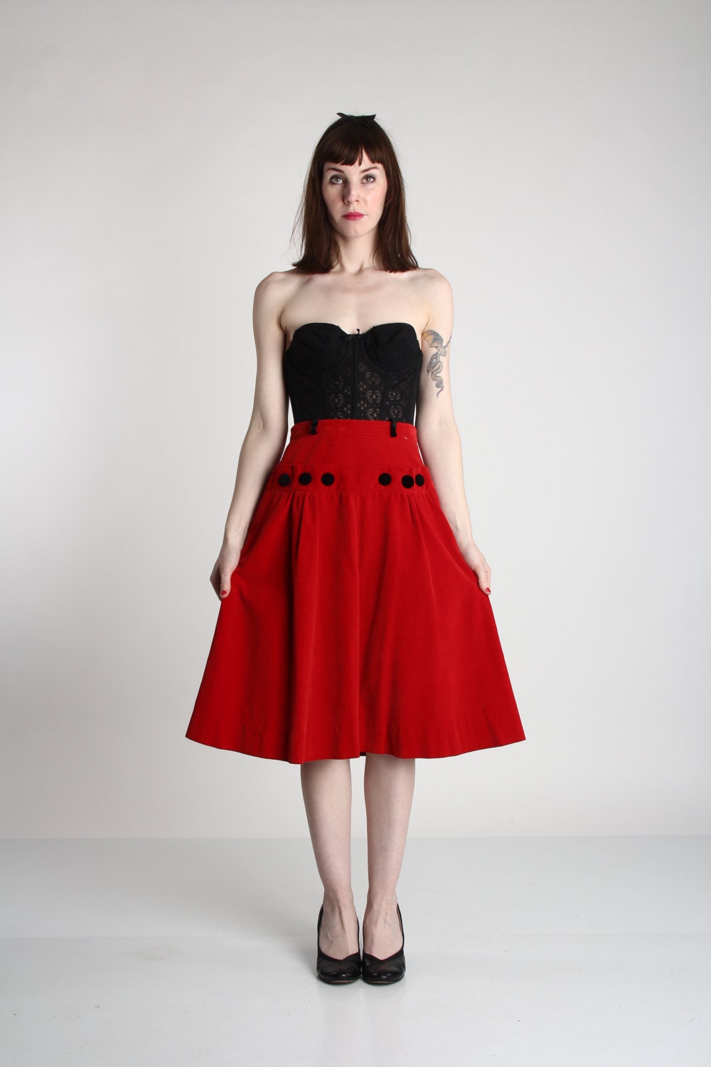 Red Velvet Skirt . 1960s - VeraVague