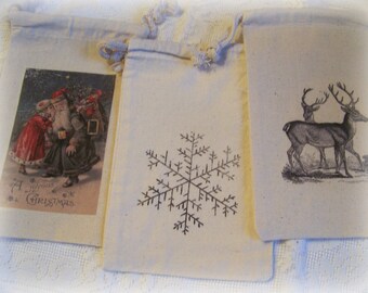 ... Bags Muslin Drawstring Bags Christmas Reindeer Snowflake Santa