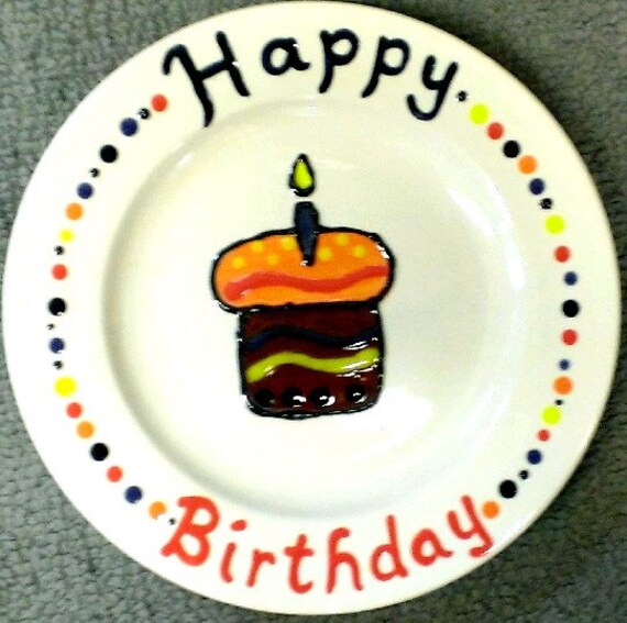 Items similar to Happy Birthday Plate Ceramic with Cupcake on Etsy