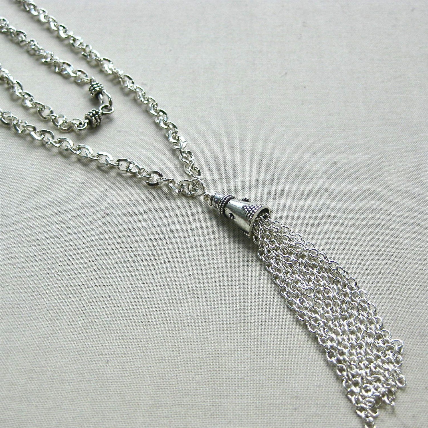 Extra Long Silver Lariat Necklace By Dibeaudesigns On Etsy