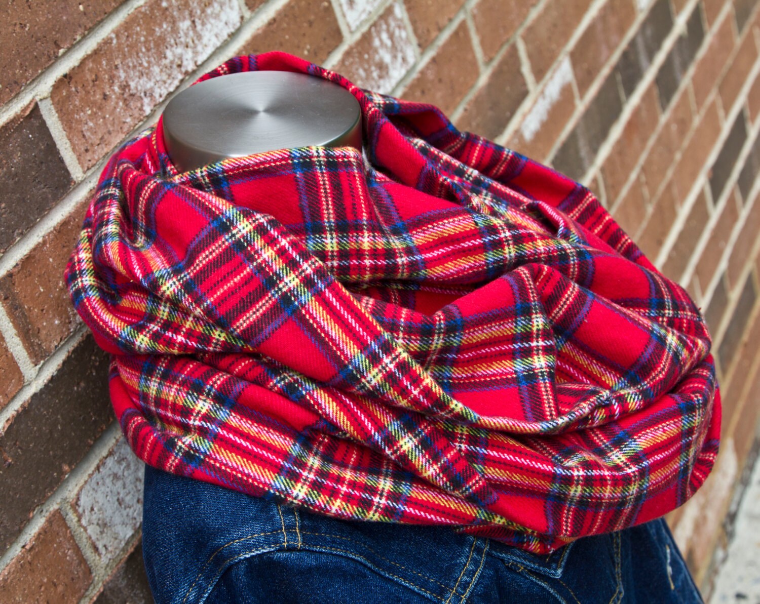 Cozy Flannel Infinity Scarf Red Tartan Plaid