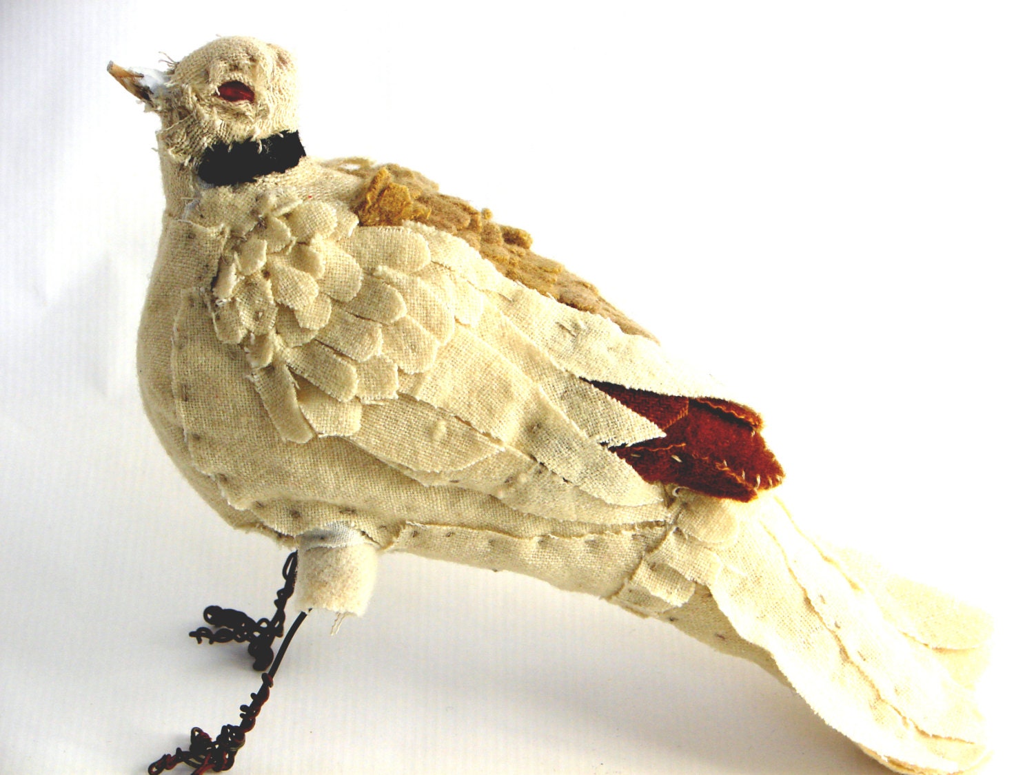 Reserved for RP Dove, Primitive Bird, Fabric Art