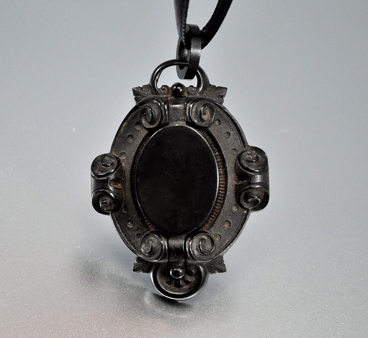 Gutta Percha Antique Locket Victorian Necklace by boylerpf on Etsy