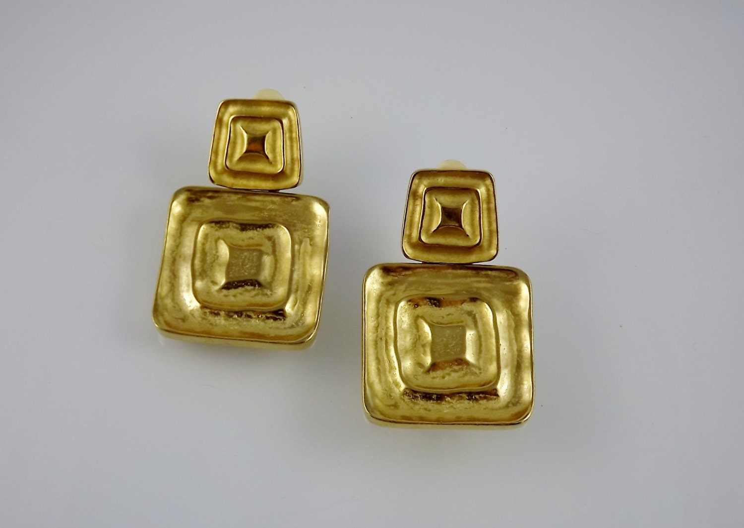 Earrings Bold Gold Clip On Square Textured Vintage Costume Jewelry