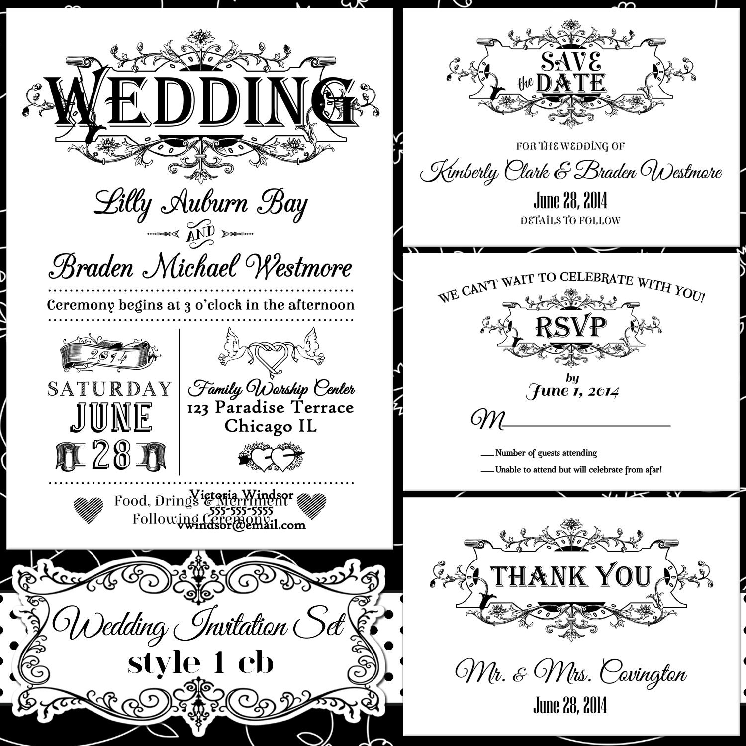 Printable Black White Wedding Invitation Set Diy Printable Black White Wedding Invitation Set 