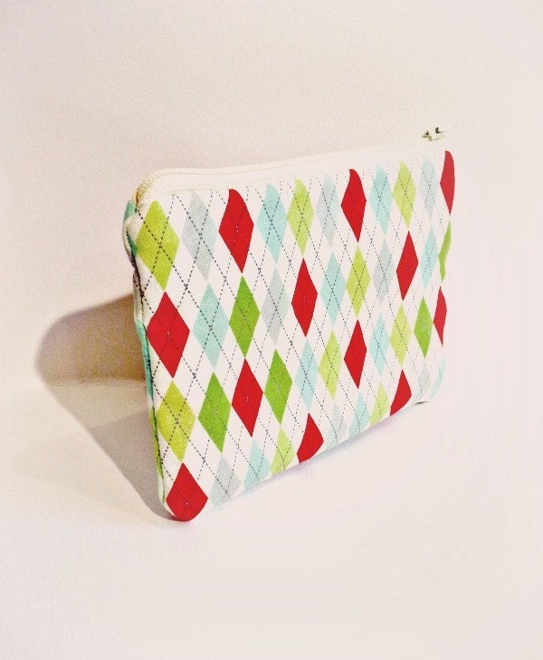 Small Pouch Small Wallet Small Coin Purse Tinsel Argyle for the Holidays