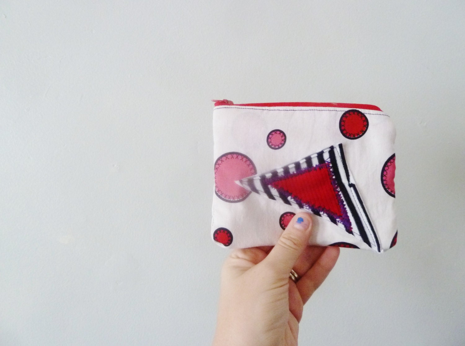 the red dot pouch ... one of a kind, eco-friendly zipper pouch