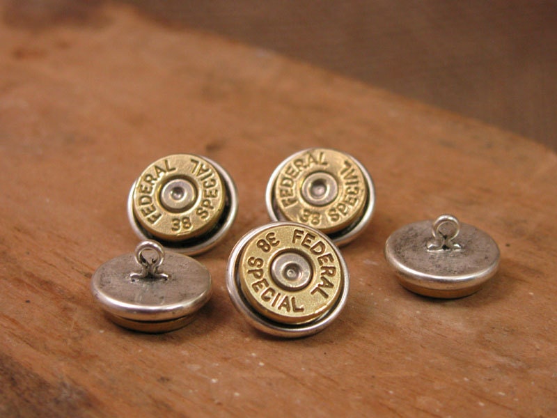 Bullet Casing Jewelry Bullet Buttons Set of 5 Brass by thekeyofa