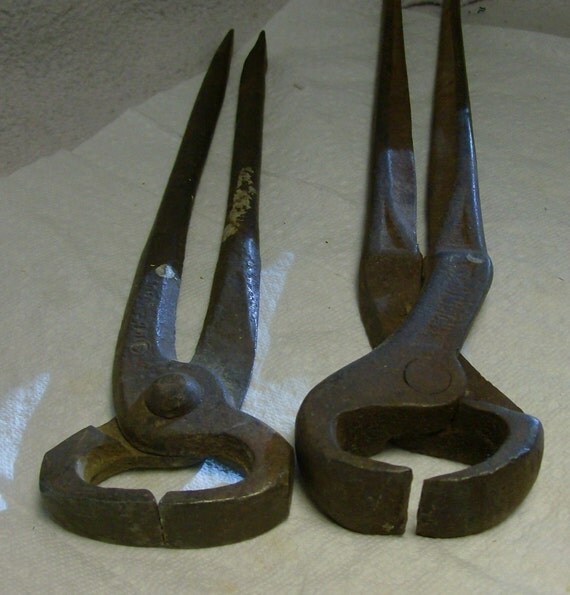 2 Antique BLACKSMITH FARRIER Hoof Parer Nippers 1 by crownhill