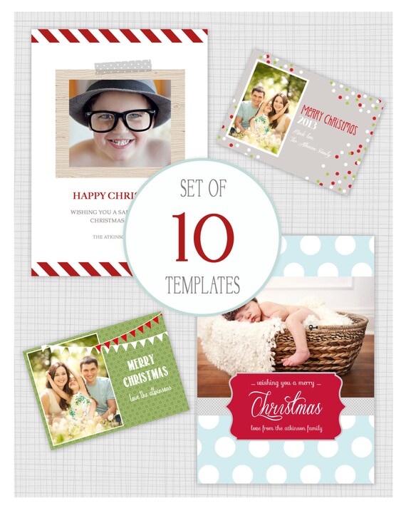SALE! Instant Download: 10 PSD Christmas / Holiday photo card templates. Mini Pack 23. Il_570xn