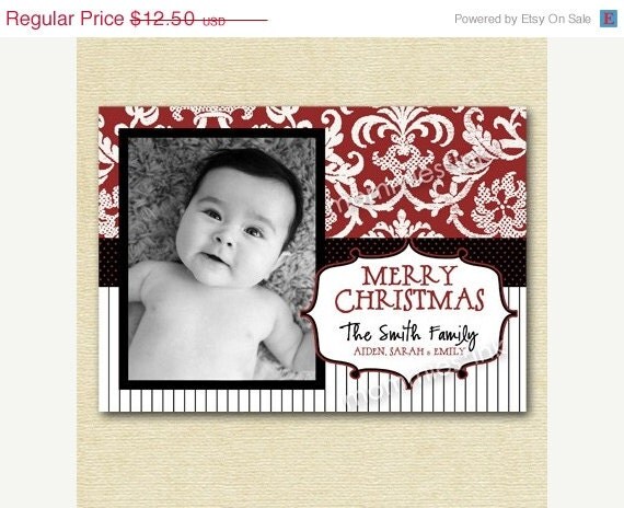 HOLIDAY SALE 10% off Mod Red Damask - Printable Holiday Photo Card Design Il_570xn