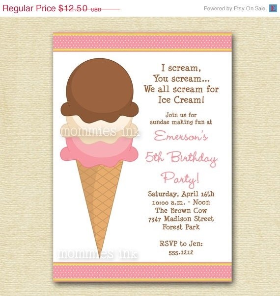 HOLIDAY SALE 10% off Ice Cream Cone Birthday Invite - PRINTABLE Invitation Design Il_570xn